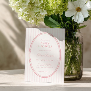 Pink Striped Preppy Baby Shower Invitation