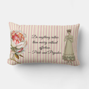 Pink Striped Pride and Prejudice quote   Lumbar Cushion