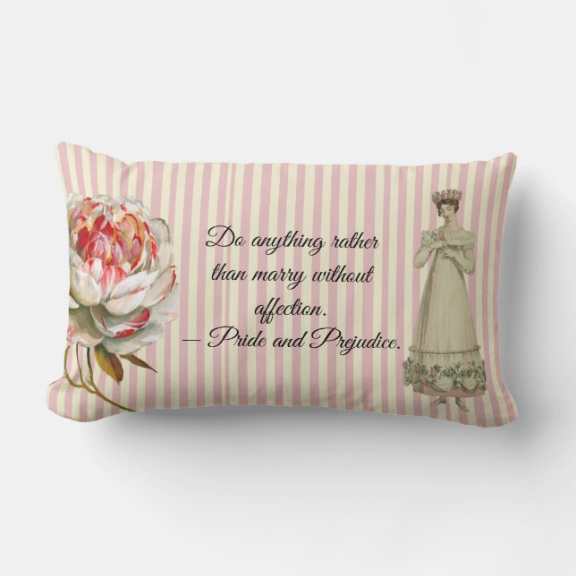 Pink Striped Pride and Prejudice quote   Lumbar Cushion (Front)