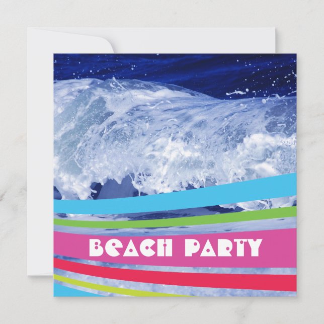 Pink Striped Salt Water Ocean Beach Party Invitation (Front)