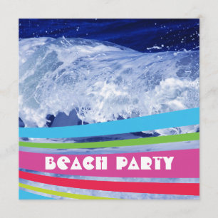 Pink Striped Salt Water Ocean Beach Party Invitation