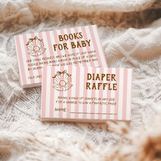 Pink Striped Seashell Baby Shower Diaper Raffle Enclosure Card