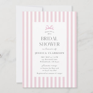 Pink Striped Small Bow Preppy Bridal Shower  Invitation