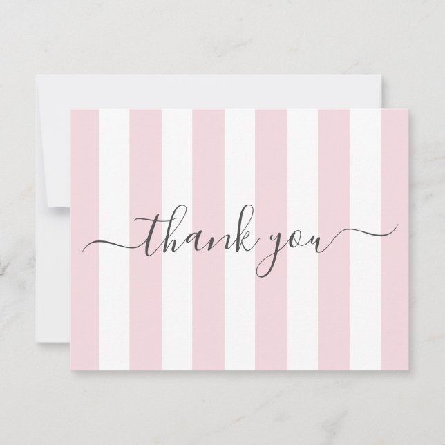 Pink Striped Thank You Note Card (Front)