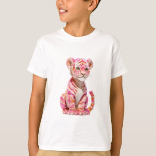 Pink Striped Tiger Cub Illustration Kids T-Shirt