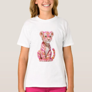 Pink Striped Tiger Cub Illustration Kids T-Shirt