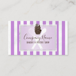 Pink Striped Trendy Bakery Pastry Chef Business Card
