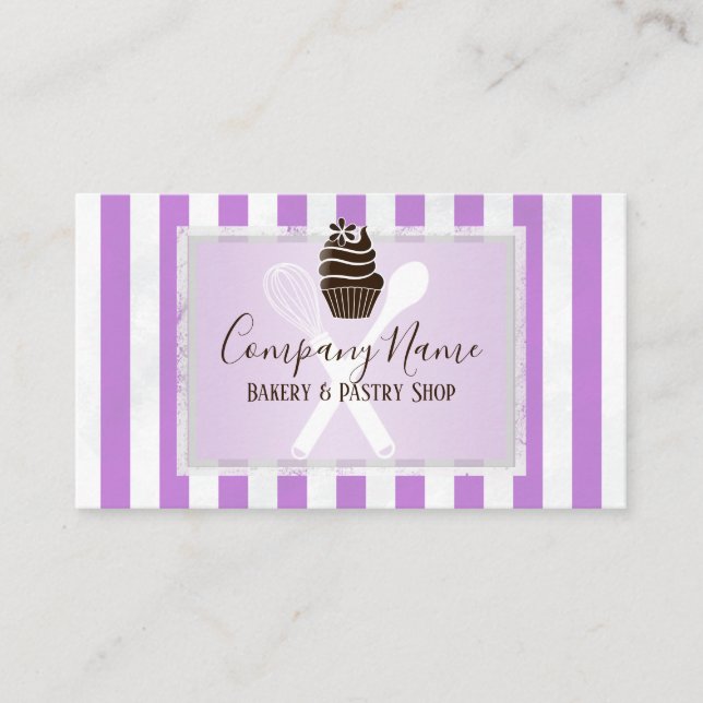 Pink Striped Trendy Bakery | Pastry Chef Business Card (Front)