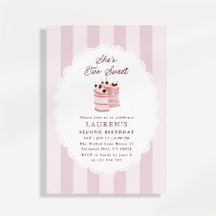 Pink Striped Two Sweet Second Birthday Invitation