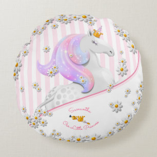 Pink Striped Unicorn Princess Nursery Round Cushion