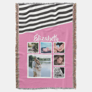 Pink Striped Unique Personalised Throw Blanket