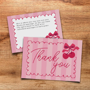 Pink Striped Vintage Cherry Baby Shower Flat Thank You Card