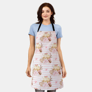 Pink Striped Winter Dessert Christmas Pattern Apron