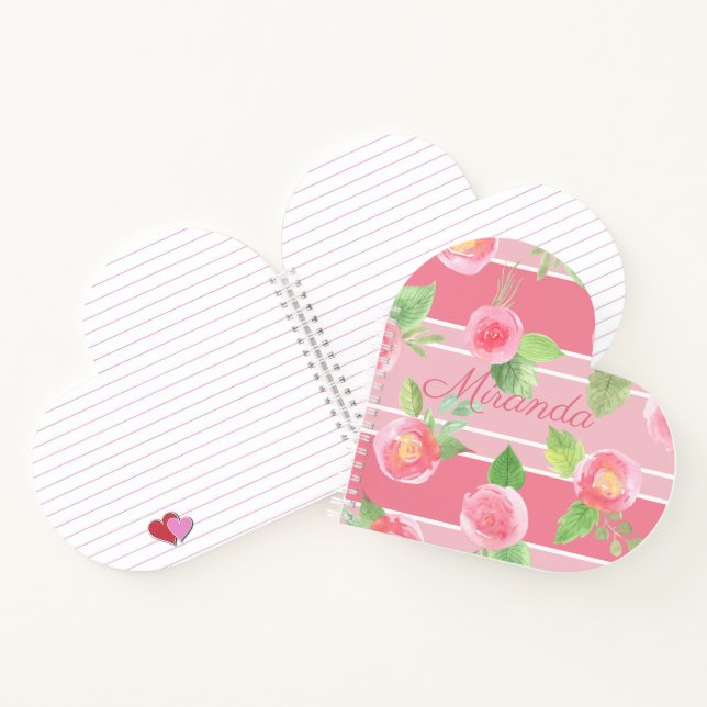 Pink Striped Your Name Modern Floral Shaped Notebook (Inside)
