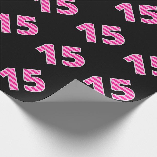 Pink Stripes 15 Event # (Birthday, Anniversary) Wrapping Paper (Corner)
