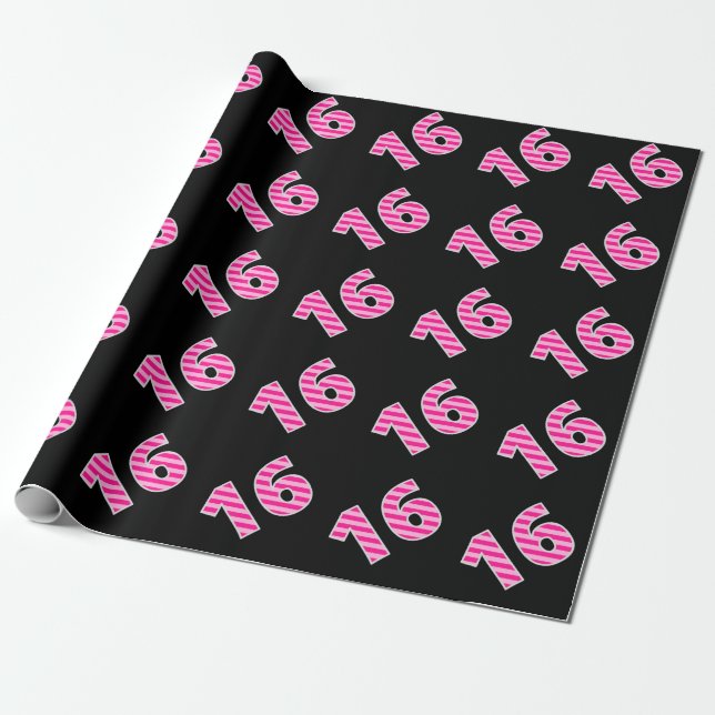 Pink Stripes 16 Event # (Birthday, Anniversary) Wrapping Paper (Unrolled)