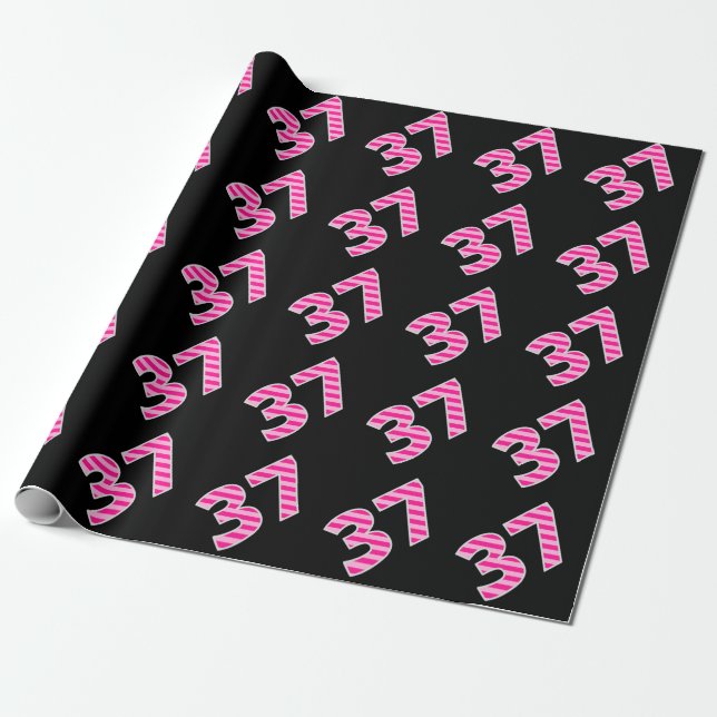 Pink Stripes 37 Event # (Birthday, Anniversary) Wrapping Paper (Unrolled)