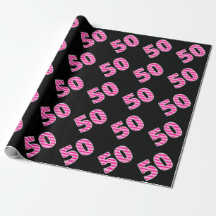 Pink Stripes 50 Event # (Birthday, Anniversary) Wrapping Paper