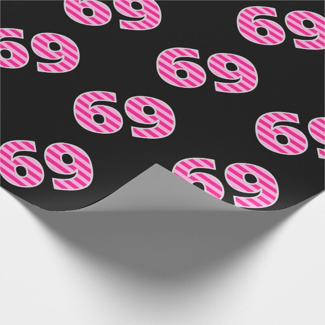 Pink Stripes 69 Event # (Birthday, Anniversary) Wrapping Paper (Corner)