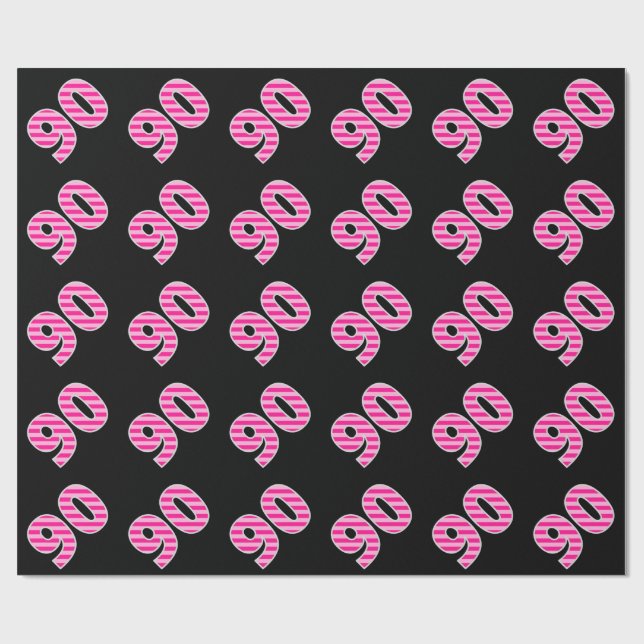 Pink Stripes 90 Event # (Birthday, Anniversary) Wrapping Paper (Flat)