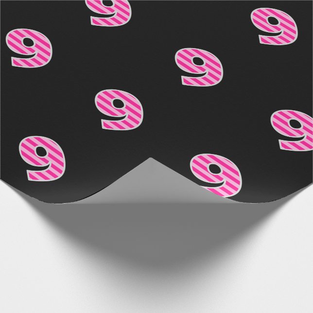 Pink Stripes 9 Event # (Birthday, Anniversary) Wrapping Paper (Corner)
