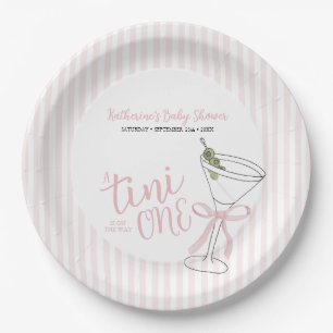 Pink Stripes A Tini One is On They Way  Paper Plate
