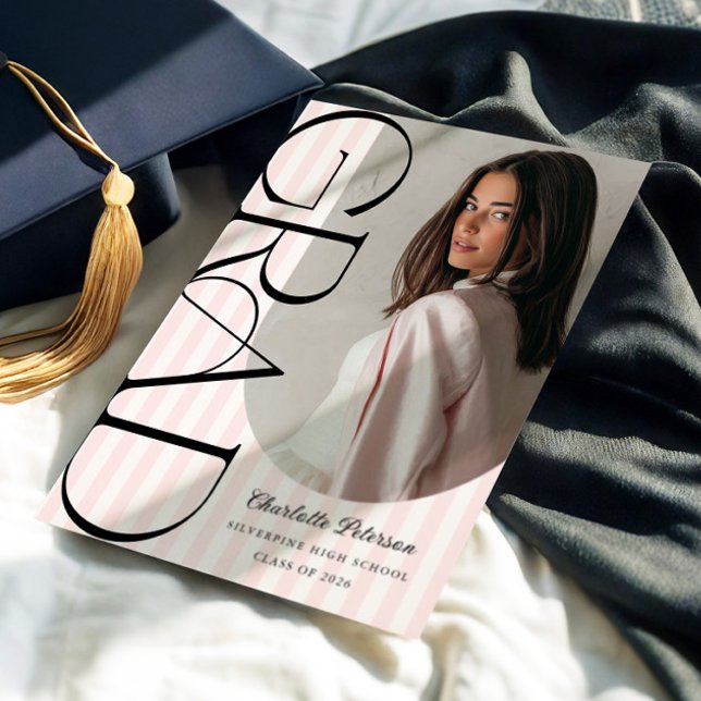 Pink Stripes Aesthetic Graduation Invitation (Creator Uploaded)