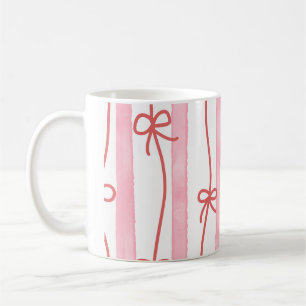Pink stripes and and red ribbon and bows coffee mug