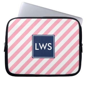 Pink Stripes and Blue Monogram Laptop Sleeve