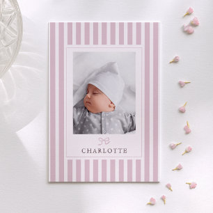 Pink Stripes and Bow Baby Birth Announcement