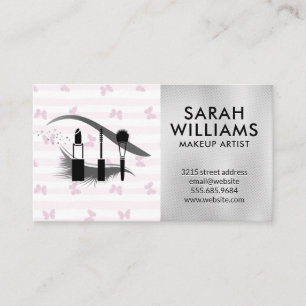 Pink Stripes and Butterflies   Makeup Kit Eyelash Business Card