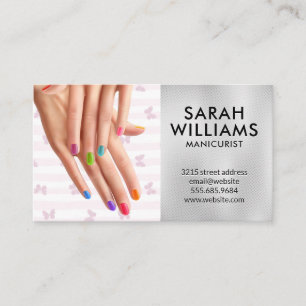 Pink Stripes and Butterflies   Manicured Hands Business Card