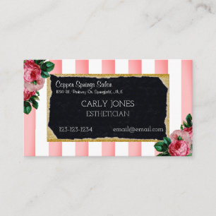 Pink Stripes and Floral Business Card