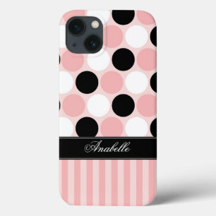 Pink Stripes and Large Dots iPhone 13 Case