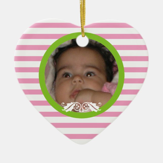 Pink stripes Baby’s 1st Christmas photo Ornament (Front)