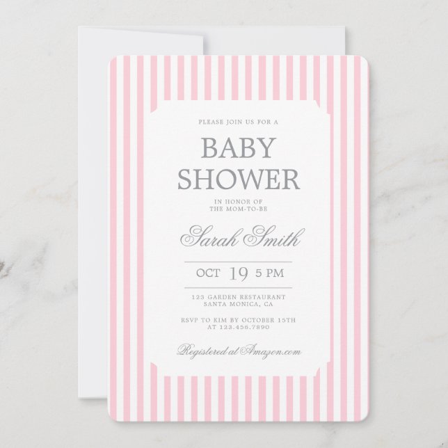 Pink Stripes Baby Shower girl Invitation (Front)