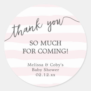 Pink Stripes baby shower thank you favour Classic Round Sticker