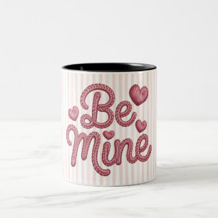 Pink Stripes Be Mine Two-Tone Coffee Mug
