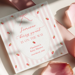 Pink Stripes Berry Sweet Baby Shower Invitation Napkin