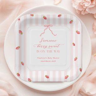 Pink Stripes Berry Sweet Baby Shower Paper Plate
