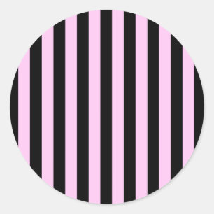 Pink Stripes, Black Stripes, Striped Pattern Classic Round Sticker