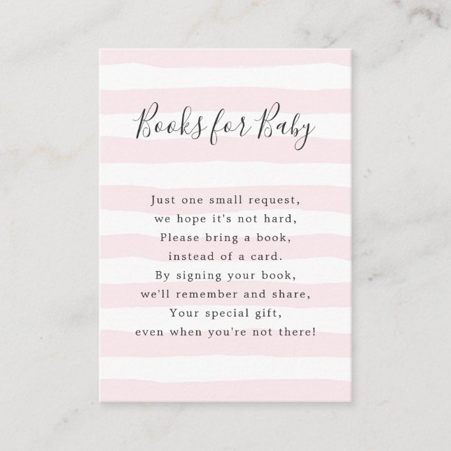 Pink Stripes Books for Baby, baby shower Enclosure Card (Front)