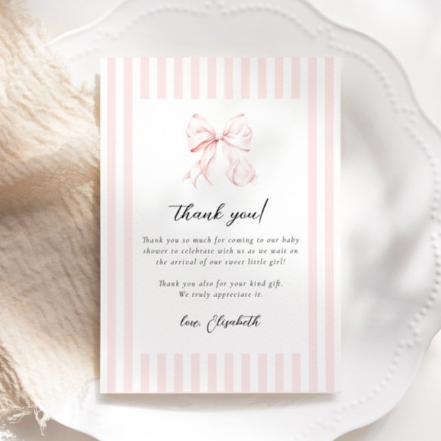 Pink Stripes Bow Baby Shower Thank You Card (Creator Uploaded)