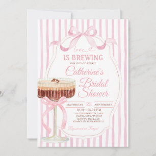 Pink Stripes Bow Love Is Brewing Bridal Shower  Invitation