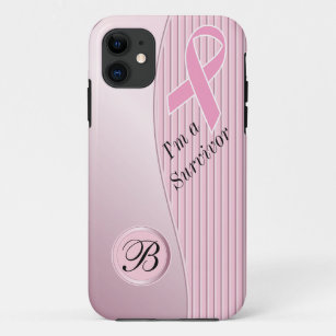 Pink Stripes Breast Cancer Survivor   DIY Monogram Case-Mate iPhone Case
