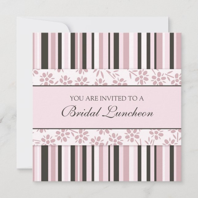 Pink Stripes Bridal Luncheon Invitation Cards (Front)