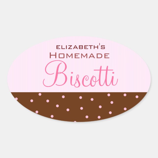 Pink Stripes-Brown Dots Homemade Oval Sticker (Front)