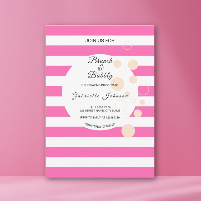 Pink Stripes Brunch and Bubbly Bridal Shower Invitation (Creator Uploaded)