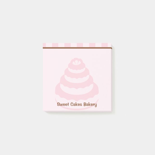 Pink Stripes Cake Bakery Post-It Notepad (Front)