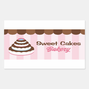 Pink Stripes Cake Bakery with Chocolate Awning Rectangular Sticker